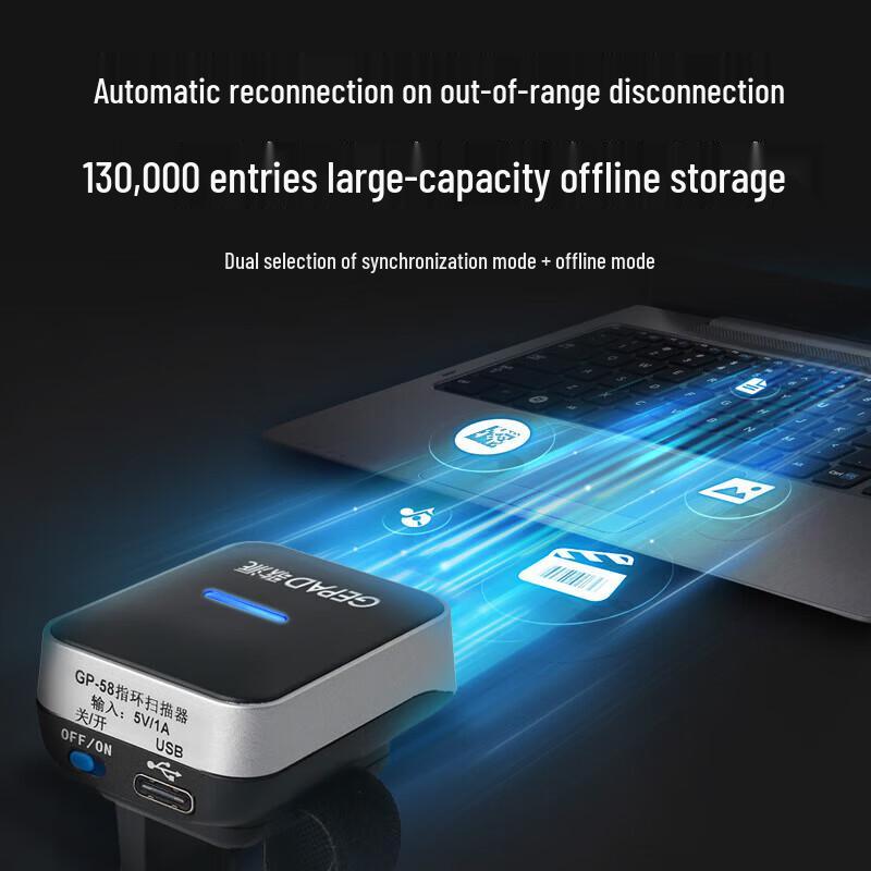 GEPAD GP-58 Ring-Type Wireless 2D Barcode Scanner