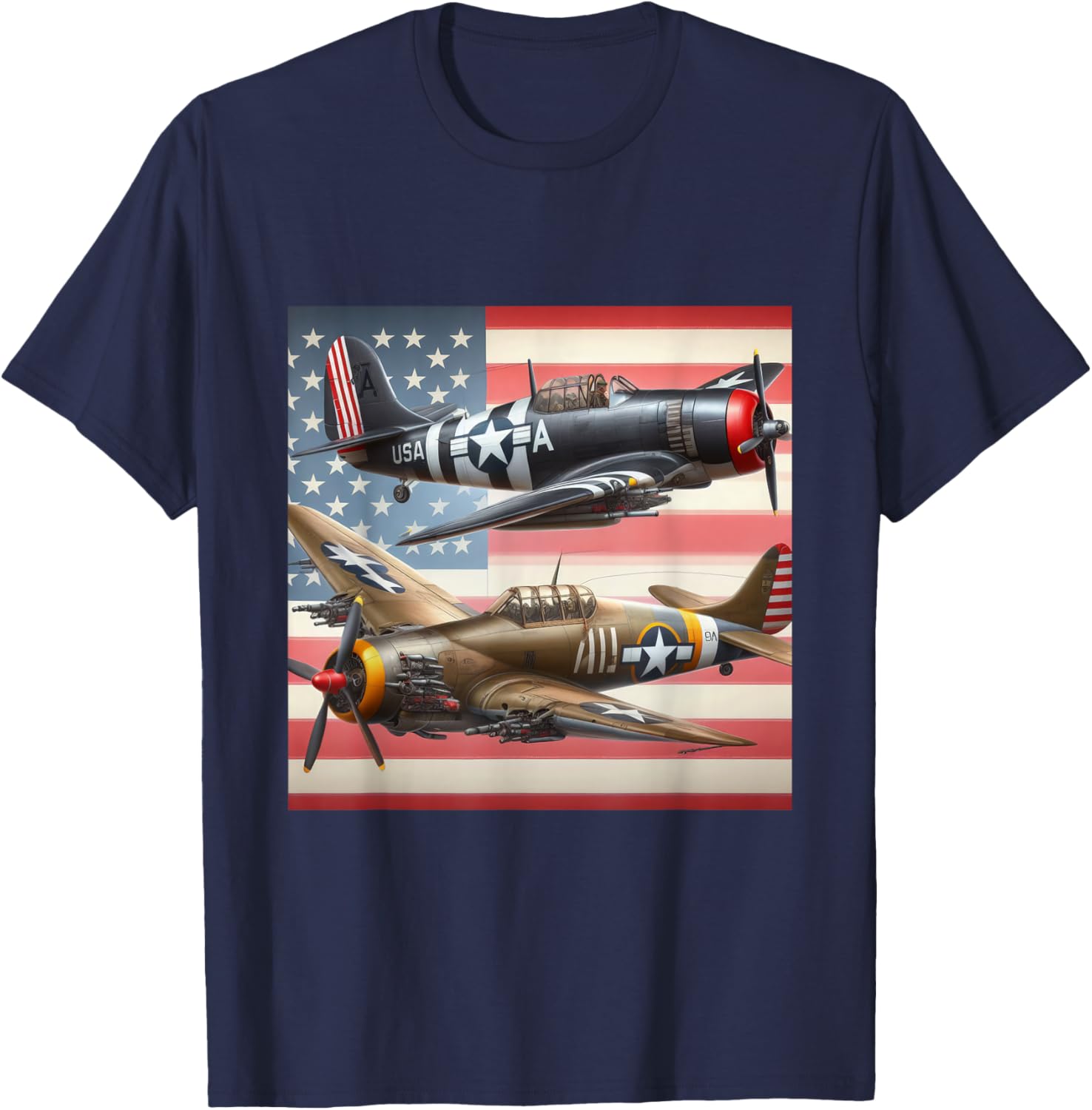 

WW2 Airplanes American US Flag TShirt 100 Cotton ONeck Short Sleeve Summer Casual Mens Tshirt Streetwear 4XL