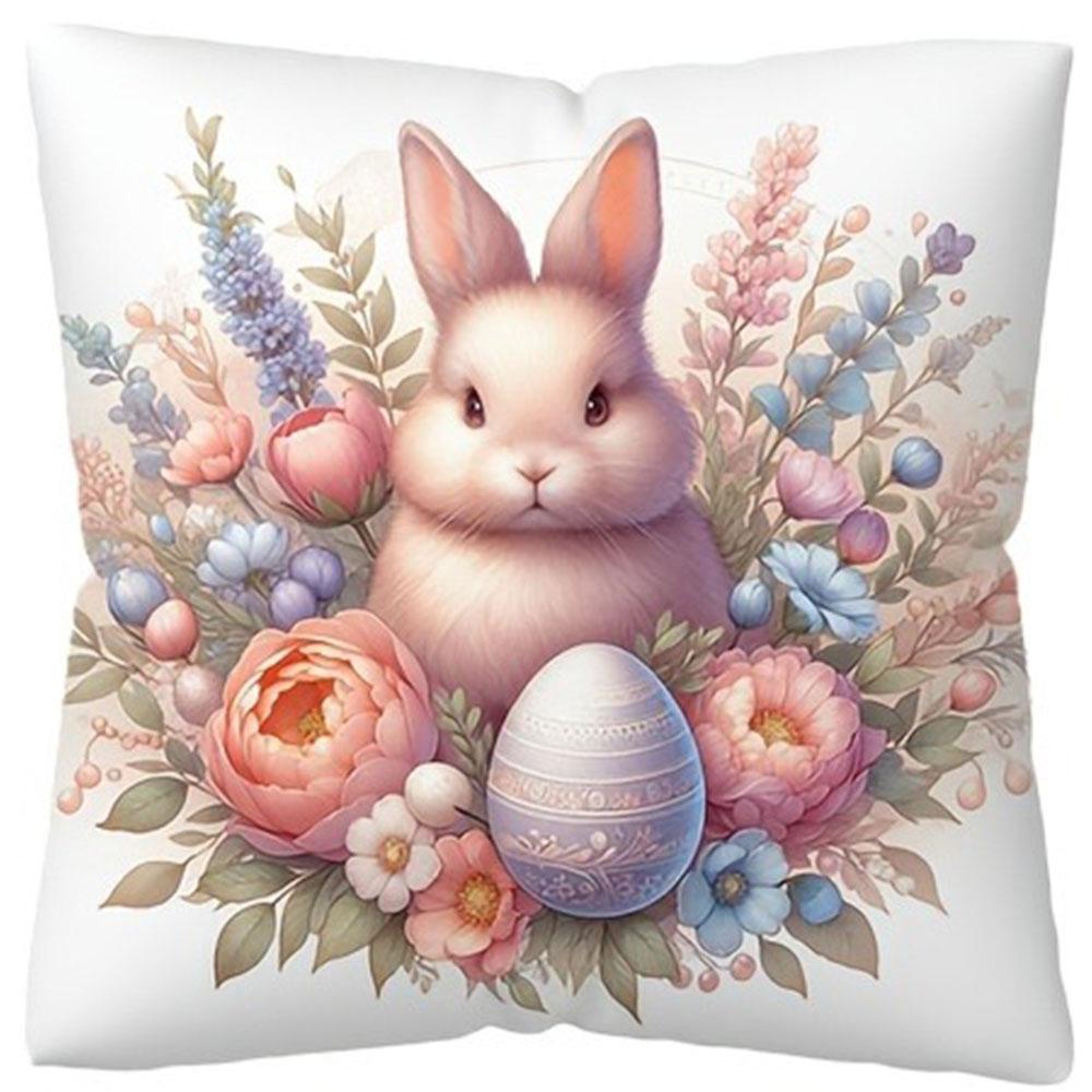 Easter Floral Bunny Print Pillowcase Nordic Home Decor Pillowcase Holiday Bedroom Living Room Decoration Polyester Cushion Cover