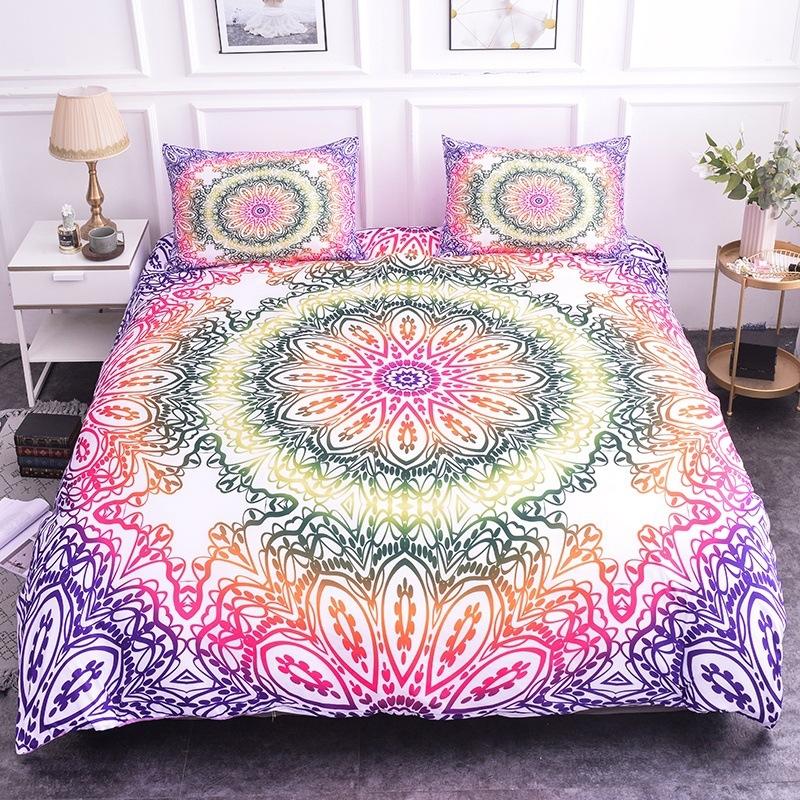 Mandala Duvet Cover Set King Size Lotus Flower Blue Purple Pink Bedding Set Bohemian Mandala Style Soft Quilt Cover