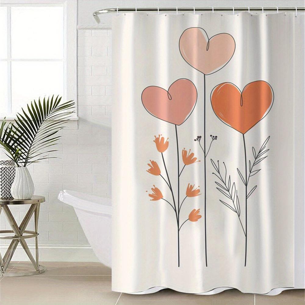 Heart Motif Digital Print Bath Curtain - Waterproof Polyester, Cartoon Animal Pattern, Machine Washable, Water-Resistant