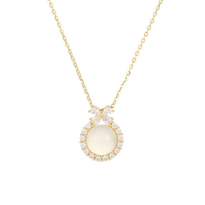 Banyan Tree S925 Silver Princess Bow Necklace with Chalcedony, Pearl & Diamond Accents