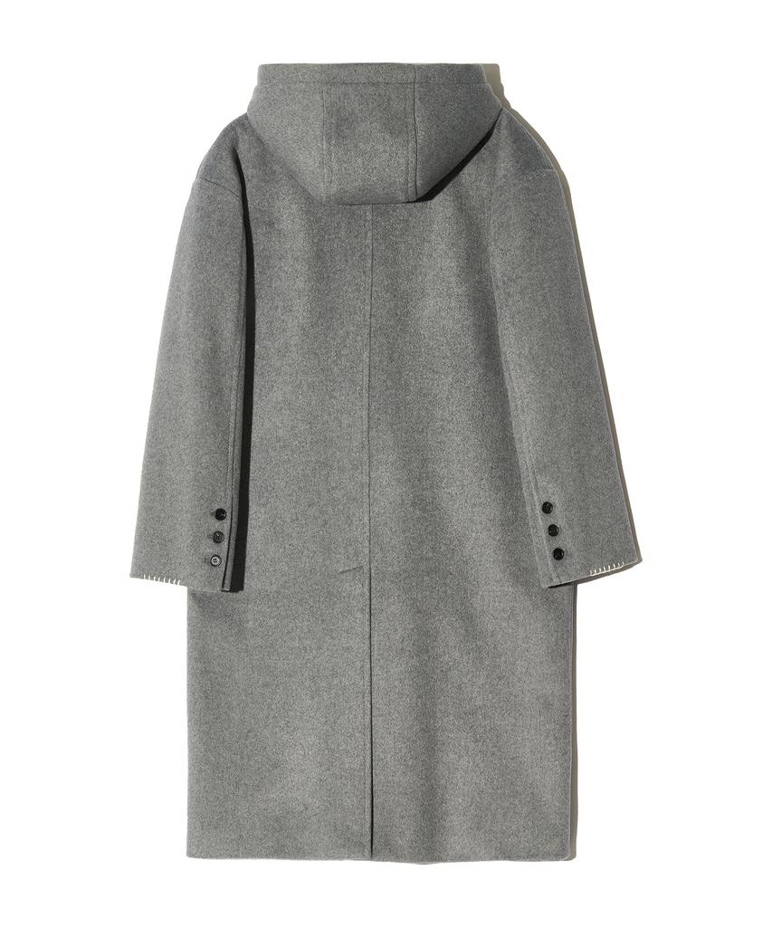 Peace Maker Hand Stitch Hoodie Maxi Wool Coat (Grey)