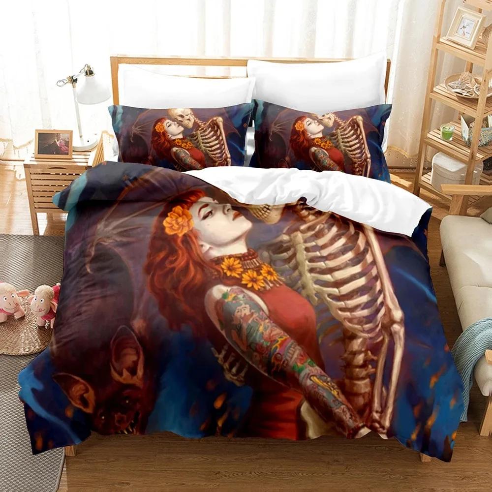 3D Printed Diablo Caput Mortuum Skeleton Bedding Set Down Quilt Cover With Pillowcase Double SIngle King