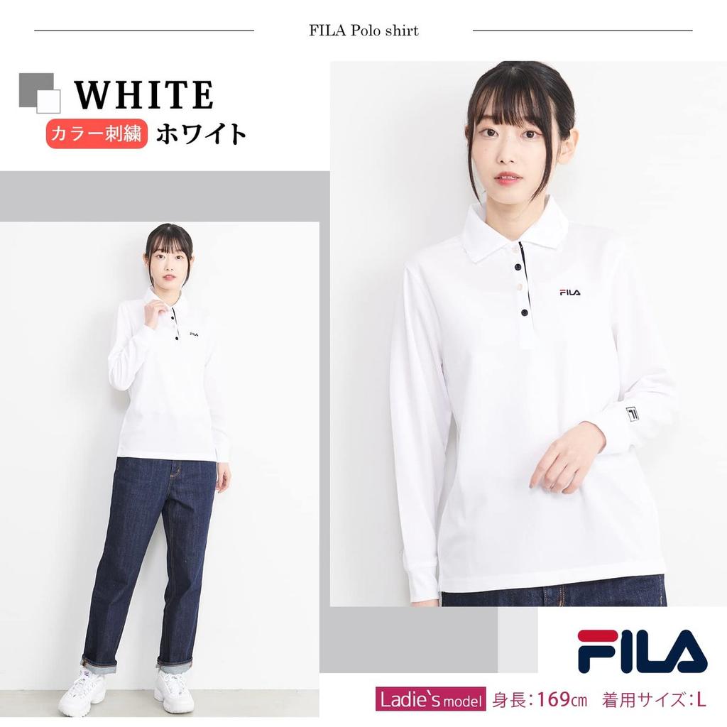 FILA Women DRY Long Sleeve Polo Shirt White Size M FL2028 Quick Dry UV Cut Antibacterial Odor Resistant Sportswear