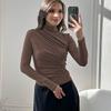 Top Sexy Snellente da Donna a Maniche Lunghe con Collo Alto