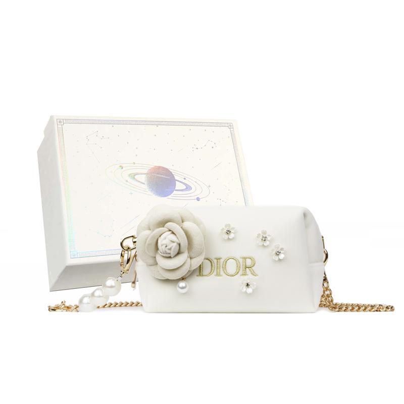 

DIOR [Customized Cosmetic Bag] Shiroi Koibito Fresh Street Allure Velvet Dustproof Carrying Hook High-end Beauty Girls Storage Bag Platinum золотий
