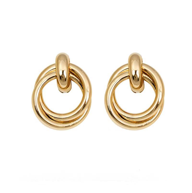 European-American Geometric Twist Circle Earrings – Stylish, Multi-layered, and Versatile
