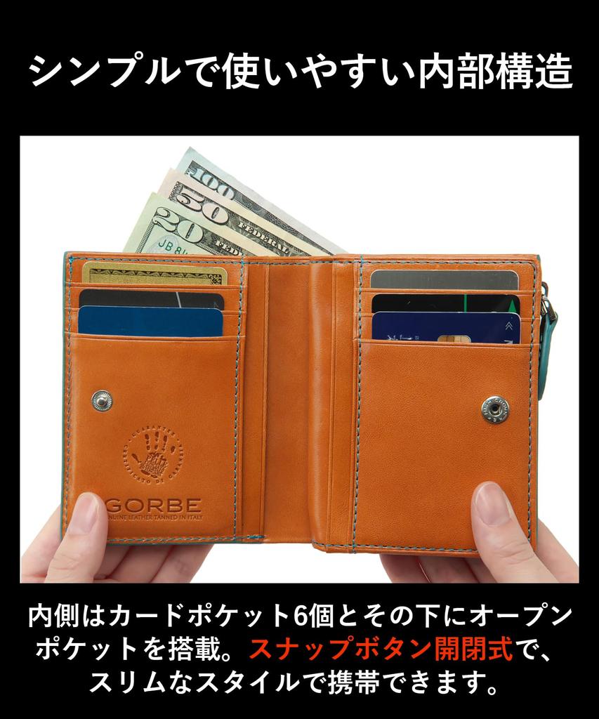 Golbe Italian Leather Wallet with Zipper Men's L-Shaped (Burgundy)