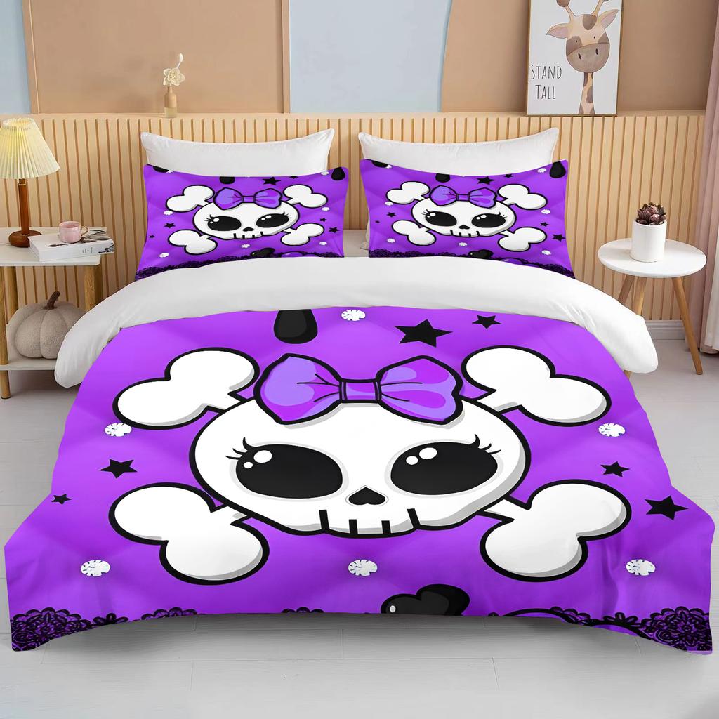 Pink Skull Print Bedding Set Duvet Cover 1 Duvet Cover 2 Pillowcases Adult and Children Bedding Set Luxury Grils Gift Full Size