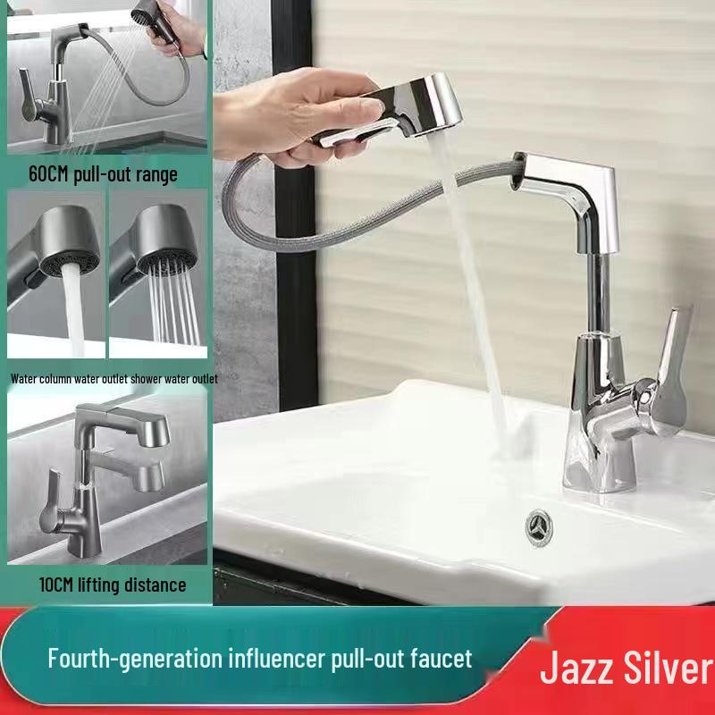 White Pull-Out Faucet Washbasin with Hot & Cold Single Hole Vanity Countertop