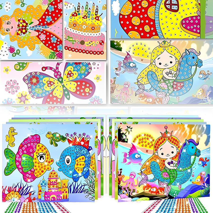 8pcs Cartoon Diamond Crystal Mosaic Sticker Painting Hanmade DIY Color Diamond Painting Paper Creative DIY Art Kits