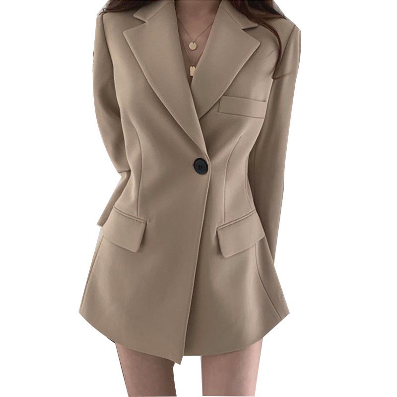 Women's Black Slim Fit Suit Jacket - New Design for Spring/Autumn, Korean & British Style