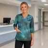 Women's Halloween Print V Neck Medical Scrub Top with Pockets Side Slits and Three Quarter Sleeves Suitable for Healthcare Professionals