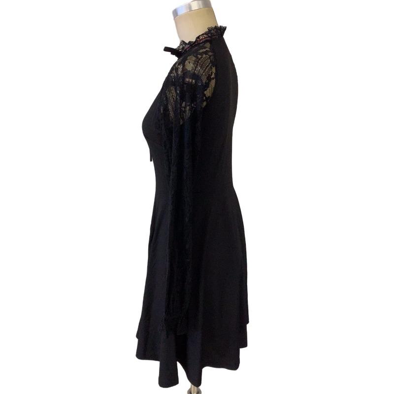 Autumn and Winter Elegant Women's Dress Solid Color French Color Lace Lace-up Long Sleeve Dress
