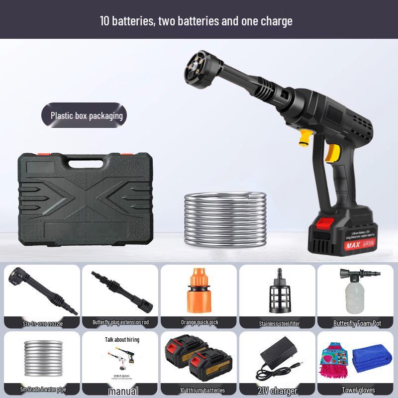 Tragbarer Hochdruck-Akku-Autowascher - Wiederaufladbare Lithiumbatteriebetriebene Wasserpistole zur Autoreinigung