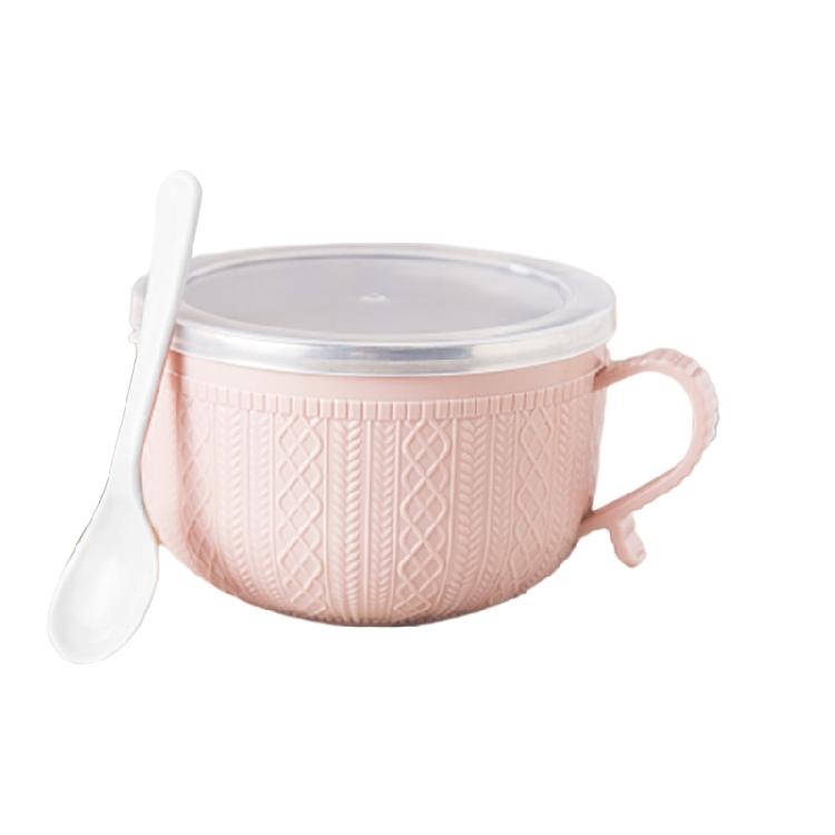 

Student Dormitory Noodle Bowl Soup Bowl with Lid Stainless Steel 3 Colors Choose 1 розовый