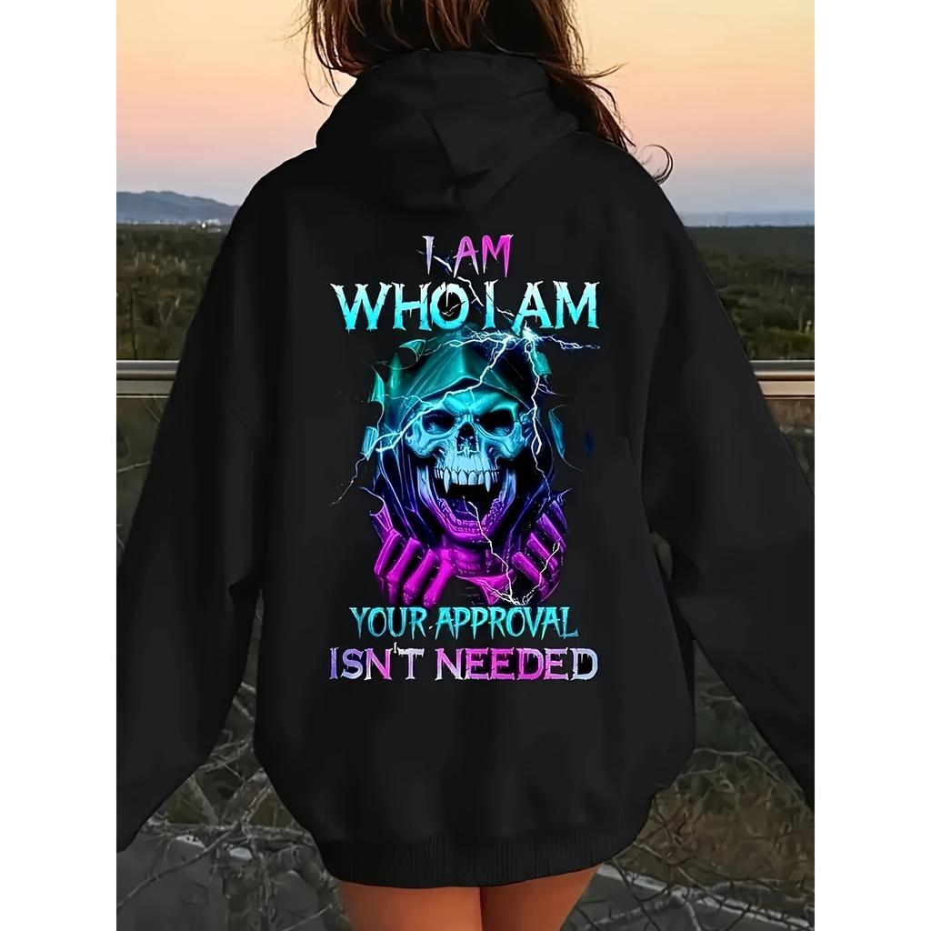 Mens' Cyber Gothic Hoodie Hip Hop Sports Streetwear I Am Who I Am Lightning Skull Attitude Graphic Casual Fleece Pullover Tops