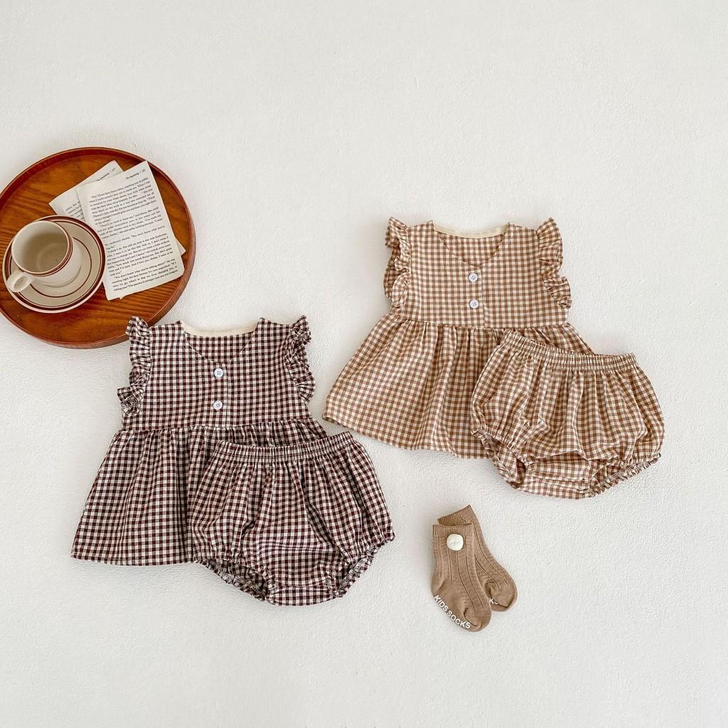 Adorable Summer Checked Top And Shorts Set For Baby Girls With Comfortable Cotton Fabric