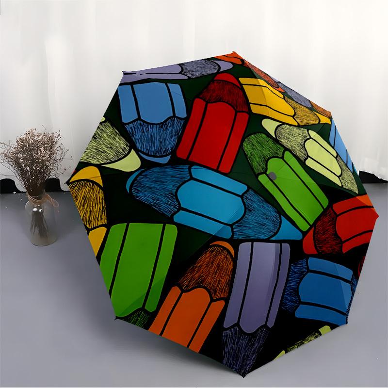 1pc Colorful Pencils Automatic Folding Umbrella - 8-Rib Automatic Open/Close, Portable Collapsible Compact Umbrella yy251218039