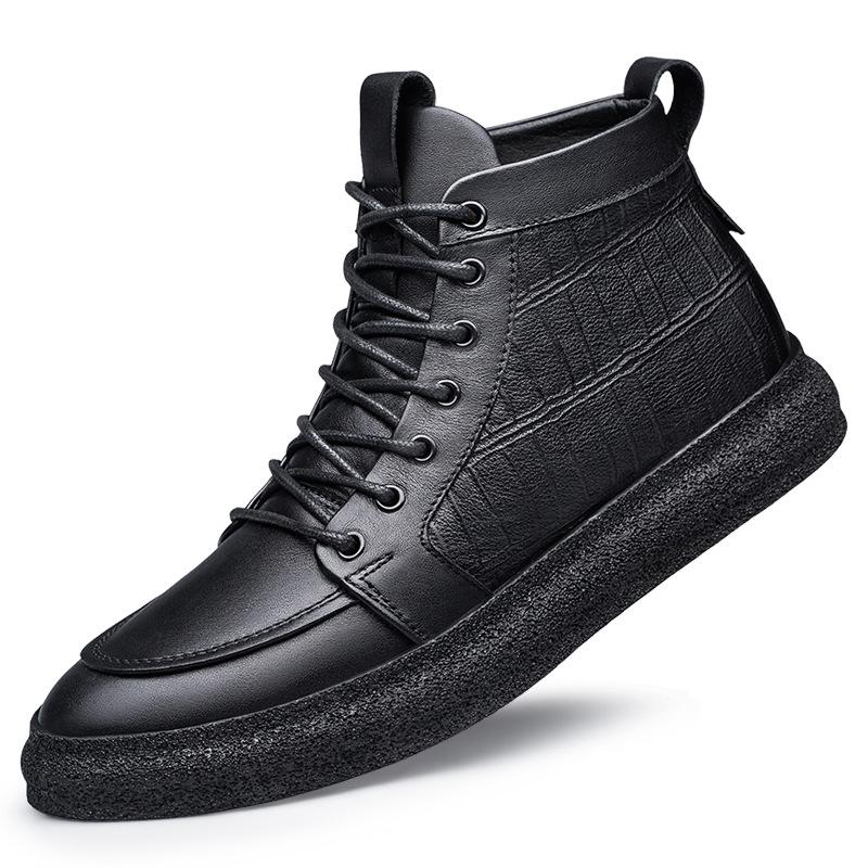 High-top shoes men's board shoes trendy fashion embossed crocodile pattern cotton shoes velvet large size men's short boots