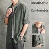 Men's Chinese Style Casual Linen Shirt - Solid Color, Loose Fit, Three-Quarter Sleeves, Summer Cotton Blend