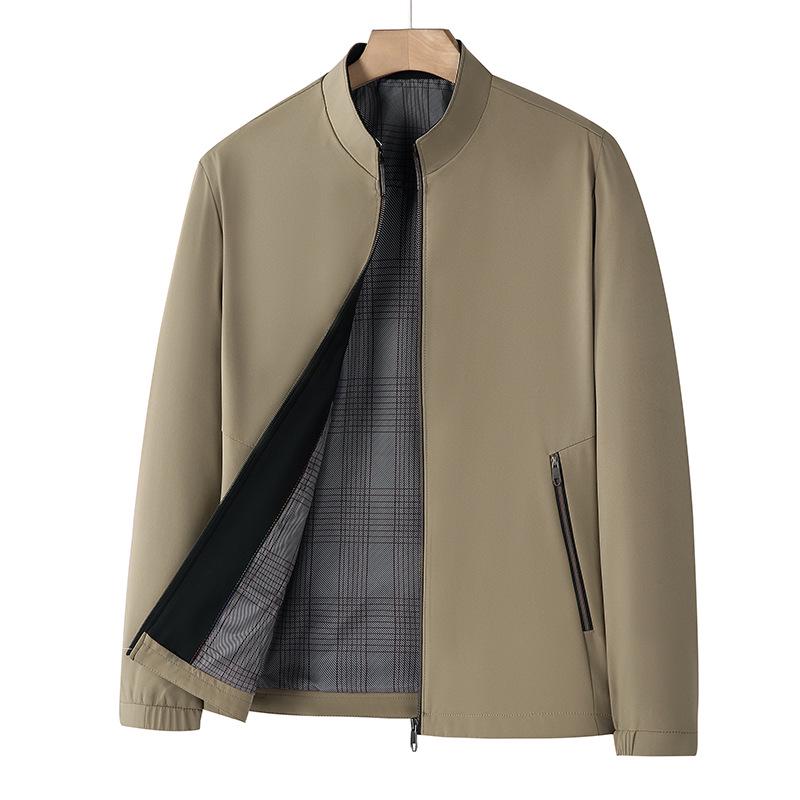 Men's Spring Stand Collar Business Jacket - Casual Zipper Cardigan for Middle-aged Dads.