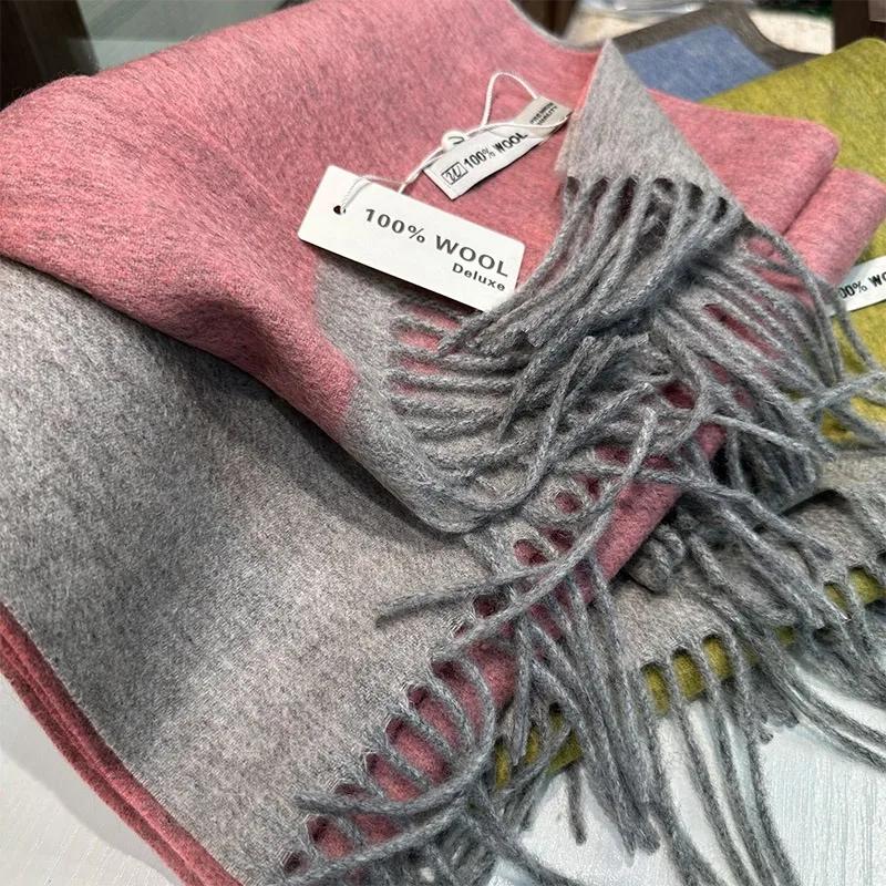 Australian Pure Wool Scarf Women Long Fringed Warm Cashmere Shawl Winter Warm Knitted Neck Scarf Wrap Women'S Accessories