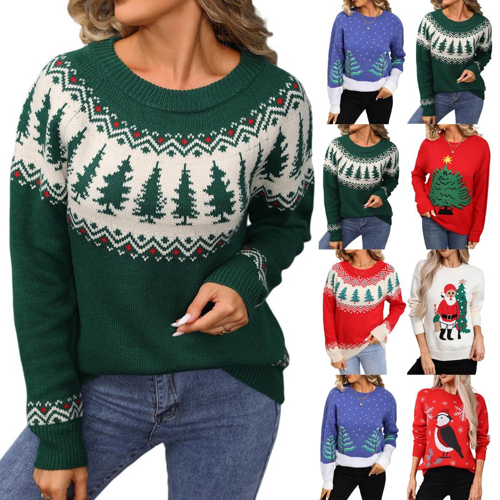 Womens Sweaters Long Sleeve Fall Soft Lightweight Knit Loose Sweater Tops Christmas