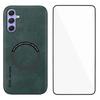 WANLONFENG YBP Series For Samsung Galaxy A24 4G (162.1mm) Magnetic Case with Tempered Glass Film PU+TPU Phone Cover Large Cutout