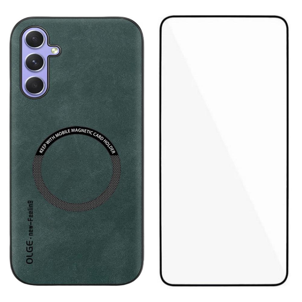 WANLONFENG YBP Series For Samsung Galaxy A24 4G (162.1mm) Magnetic Case with Tempered Glass Film PU+TPU Phone Cover Large Cutout