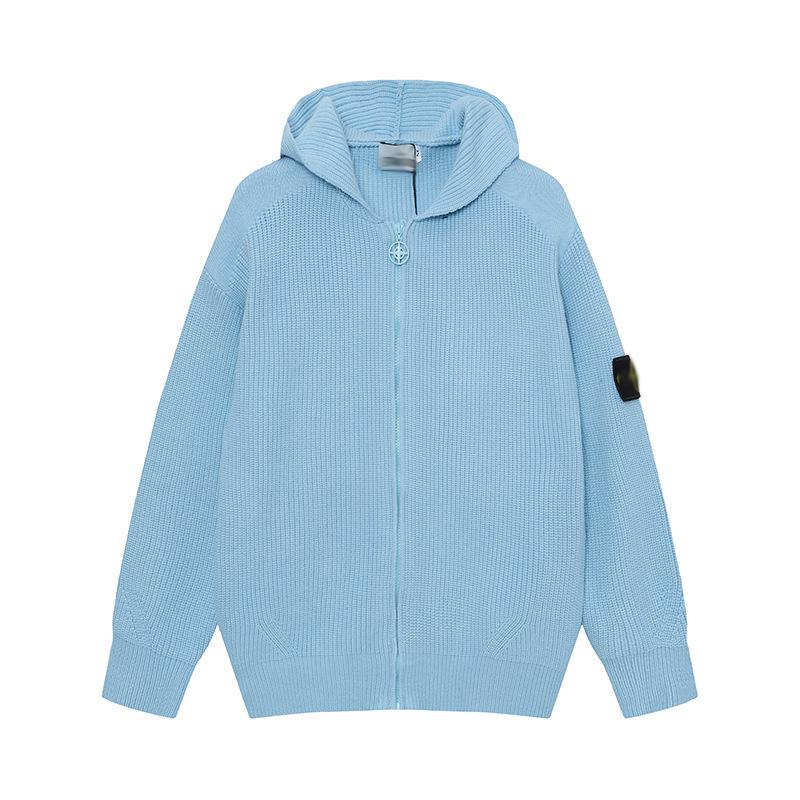 Унисекс вязаный свитер с капюшоном и молнией с острова Сыфан L небесно-голубой