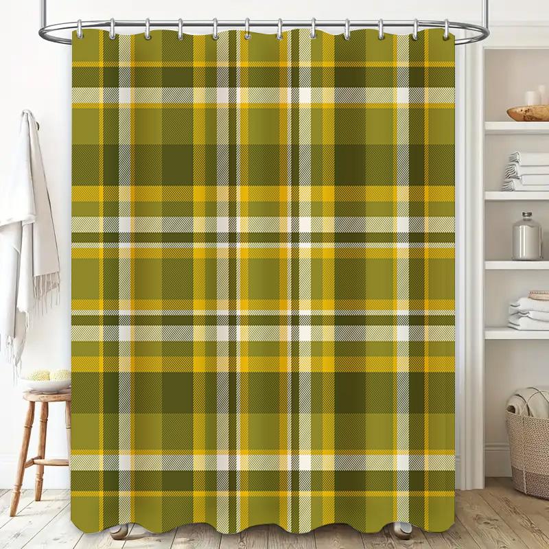 Classic Green Plaid Shower Curtain with White Accents Rectangular Shape for Bathroom Decor (180x180cm)