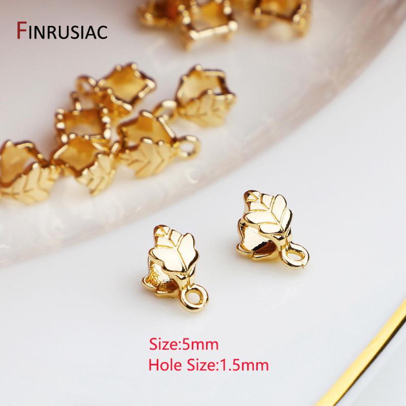 14K Gold Plated Brass Leaf Shape Pinch Bail Clasp For DIY Pendant Clip Connector Necklace Jewelry Making Accessories Findings