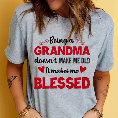 Women Summer T Shirt  Print Thank You Grandma Short Sleeve Tees Casual   Printed  Tops