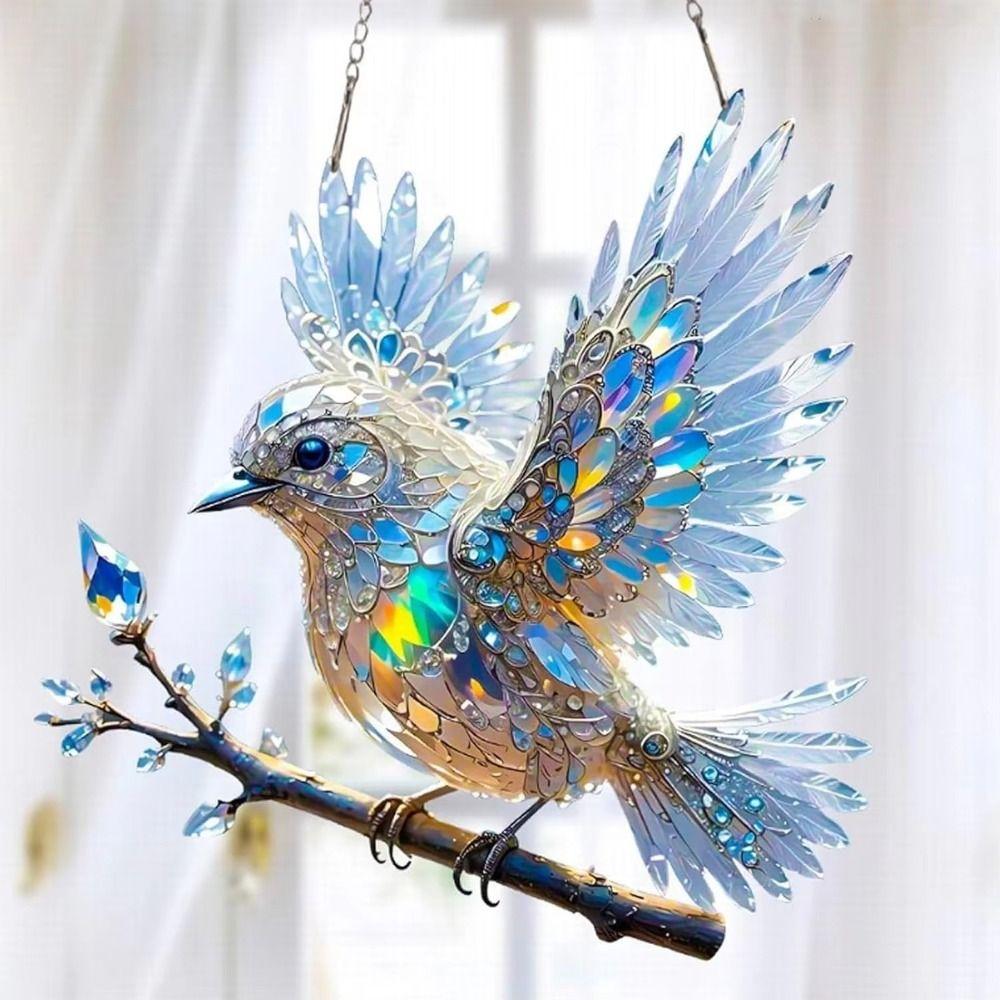 Acrylic Bird Hangings Pendant Sky Stained Bluebirds Suncatchers Window Hanging Bird  Branch