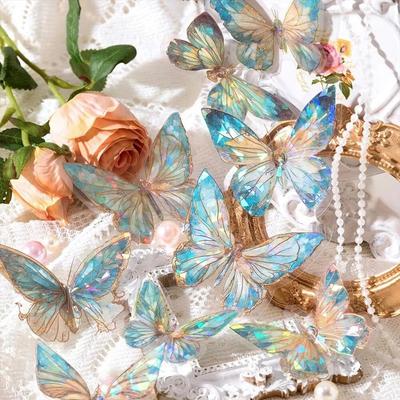 4Style 20pcs/pack INS Butterfly PET Stickers Pack Ice Crystal Laser Gold 3D Scrapbook DIY Decoration for Handbooks
