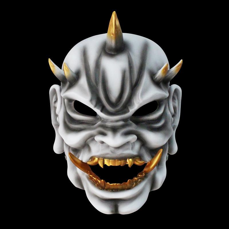 Playful And Red White Resin Mask Of The Japanese Demon King Great For Halloween Festivals And