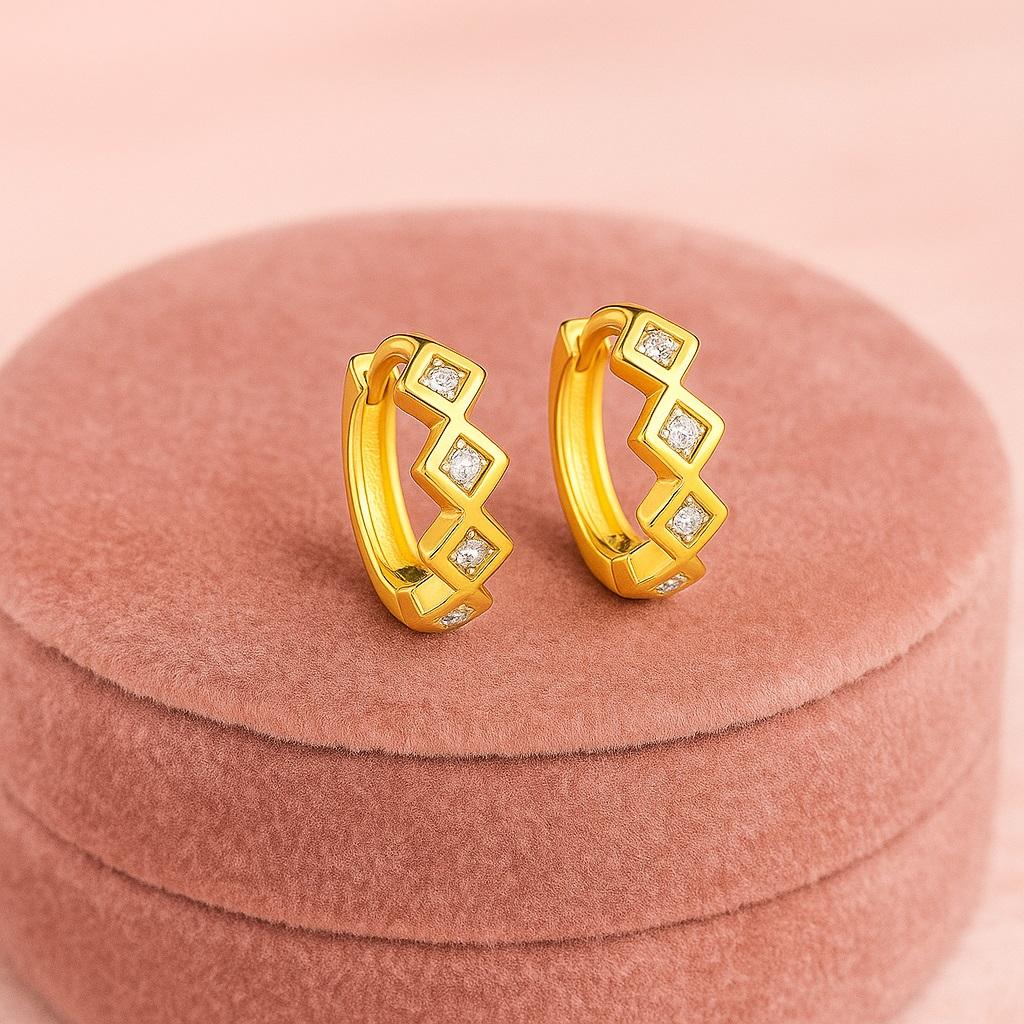Geometric Chevron Hoop Earrings - 925 Sterling Silver Gold Plated