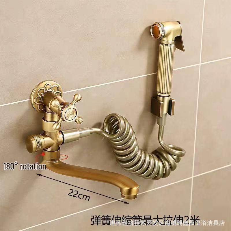 European Full Copper Outdoor Garden Double Outlet Rotatable Retro Faucet