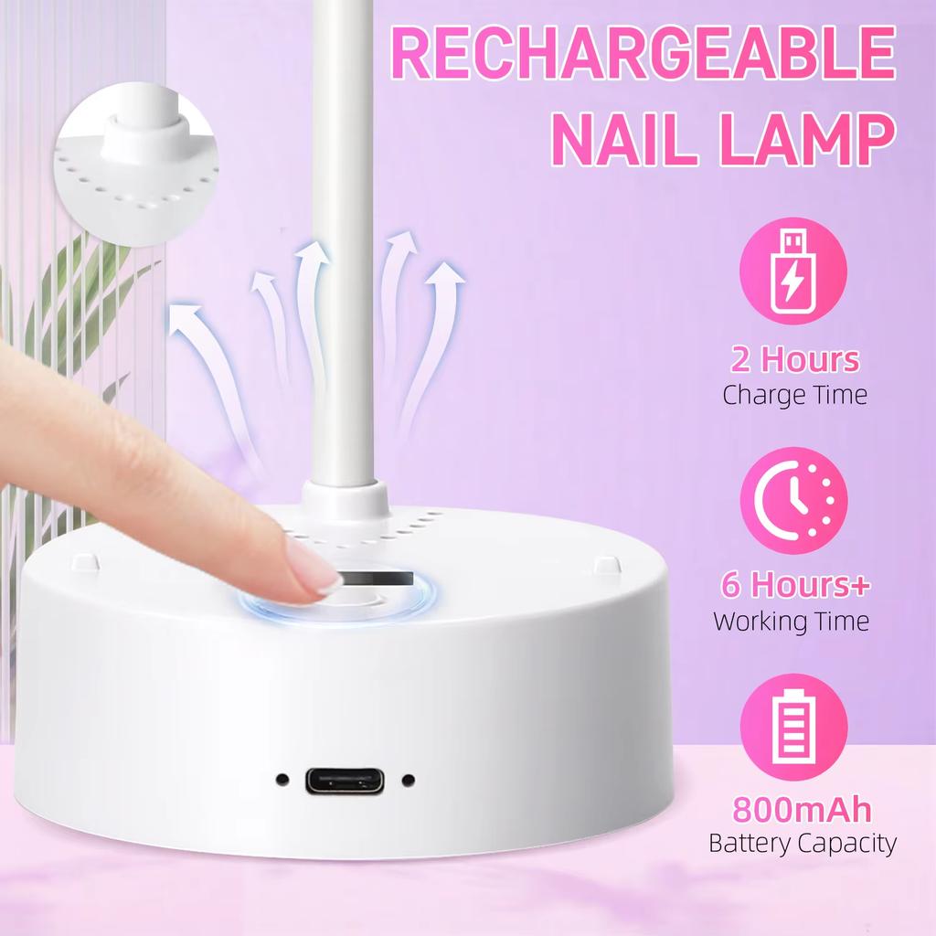 YIKOOLIN Rechargeable UV/LED Nail Dryer 360° Bendable Touch Control Gel Nail Lamp Fast Drying Table Lamp for Nail Art