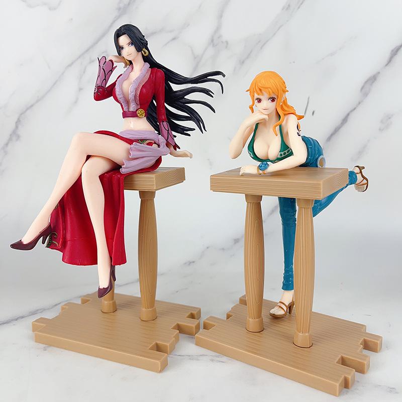 Four Models of One Piece At the Bar, Anime Figures Standing Pose, Empress Standing Pose, Vivi Lying Down, Nami Sitting Pose, Ace Ornaments