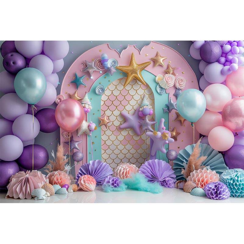 Mermaid Balloon Underwater World Theme Photography Background Newborn Baby1st Birthday Party Decor Supplies Photo Shoot Props