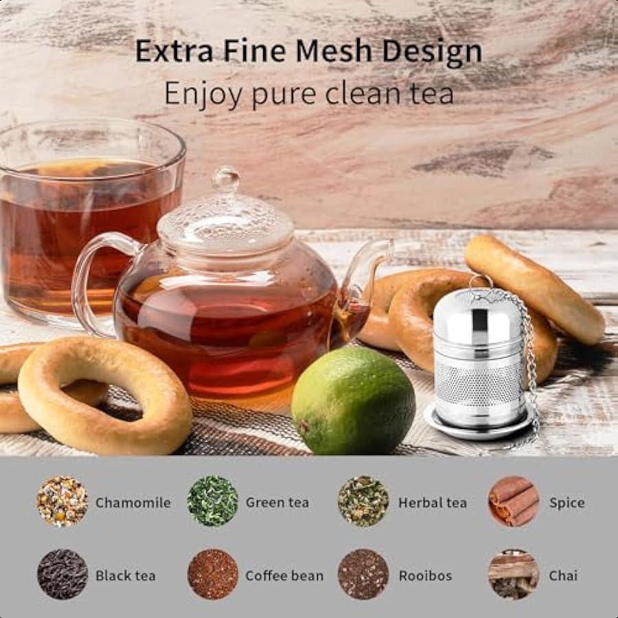 2PCS Tea Infuser Strainer Stainless Steel Strainers for Loose Leaf Tea Steeper Fine Mesh Ball holder with Chain Hook and Lid Re