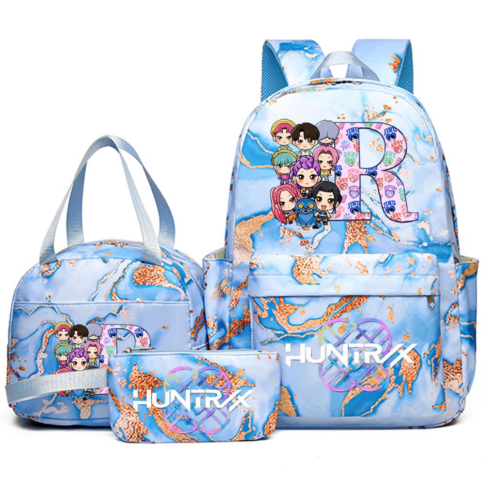 3Pcs/set 26 English Letter K-pop Printed Backpack Handbag Pencil Case for Teenager Student Girl Boy Bookbag Schoolbag Women Large Capacity Travel Bag