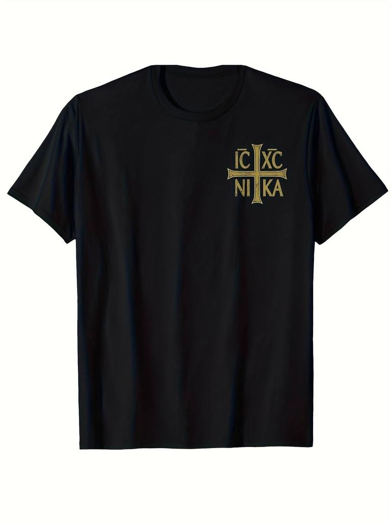 ICXC NIKA Men's & 's Orthodox Christian IC XC NI KA Christogram Cross Print T-Shirt - SM Retro Round