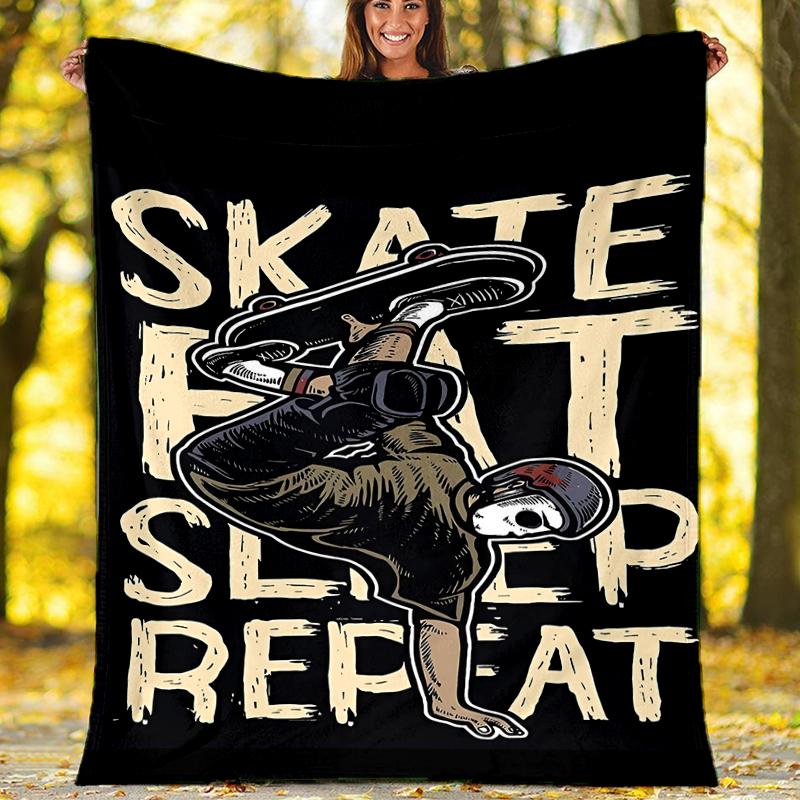 skateboard Theme Printed Blanket - Perfect for Couch, Bed, Travel & Outdoor Use | Machine Washable, Cozy & Durable.