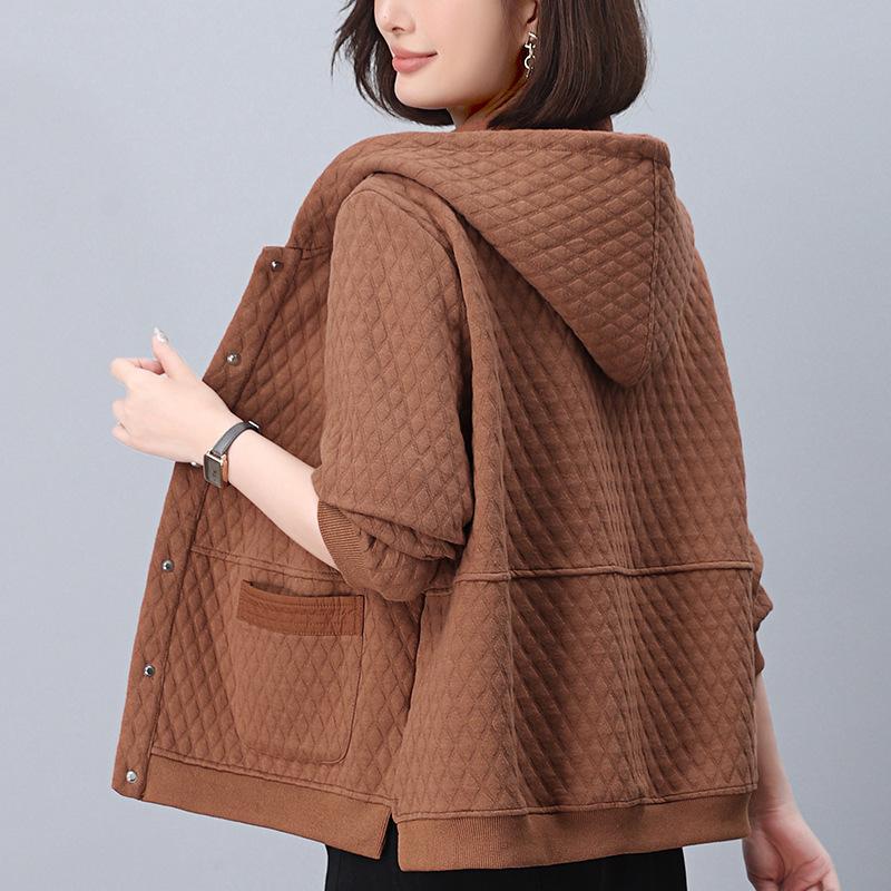 Women's Hooded Jacket: 2024 Spring/Autumn, Loose Fit, Plus Size, Casual Cardigan for Middle-Aged Moms