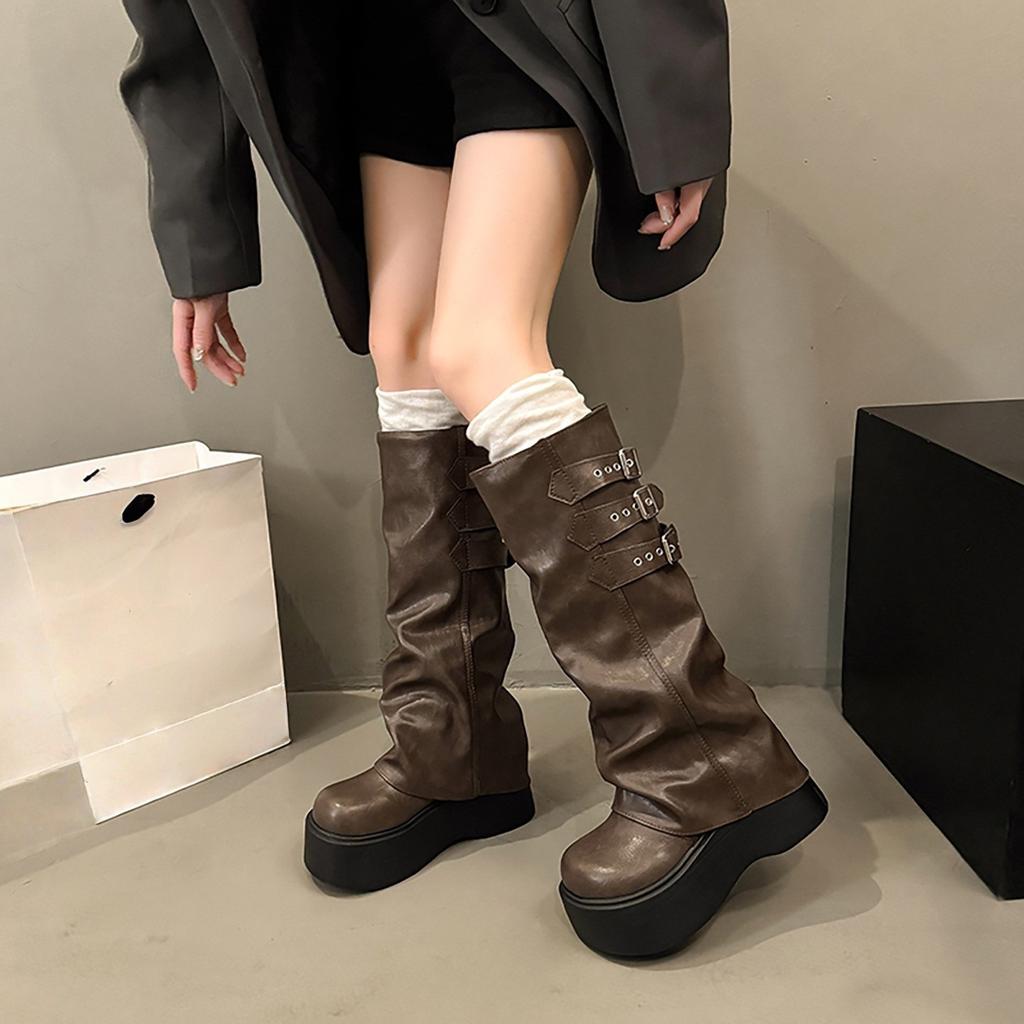 Retro European and American Hot Girls, Thick-soled Street Versatile Wrinkled Women, 2025 Autumn/winter New Design Sense Travel Pairing Fashion Boots