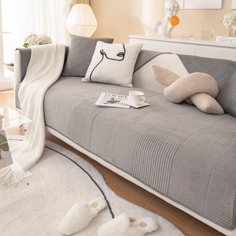 Thicken Plush Sofa Covers Anti Slip Removable Couch Protector for Pets Kids Living Room Home Soft Blanket